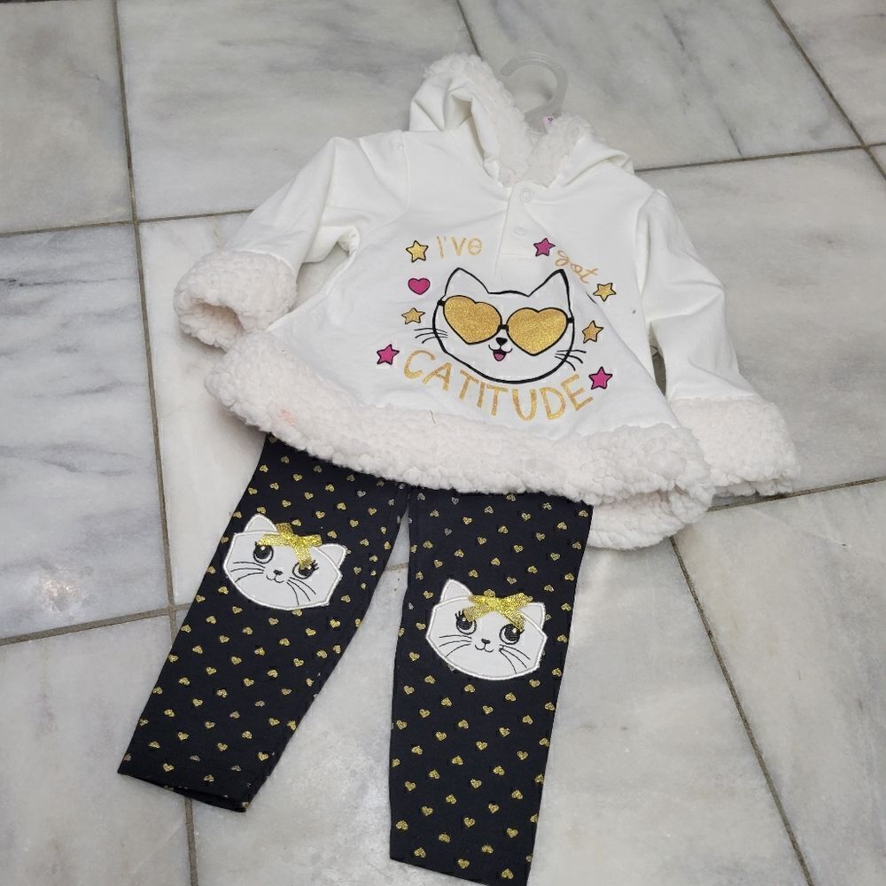 Baby Girls White Hoodie & Matching Heart Print Pants Set Size 12M NEW